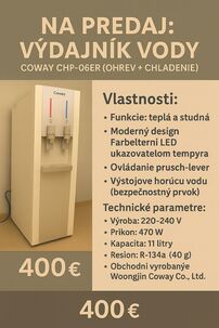 Na predaj výdajník vody Coway CHP-06ER (ohrev + chladenie)