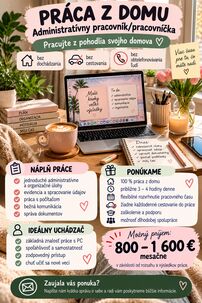 PRÁCA Z DOMU – administratívny pracovník/pracovníčka
